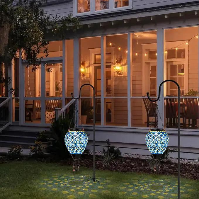 Mosaic Hot Air Balloon Solar Lantern with Flickering Flame, Blue Mosaic Hanging Solar Lantern Lights Outdoor Waterproof for Garden Patio Gifts for Women Mom Grandma by GreenHaven Gardens