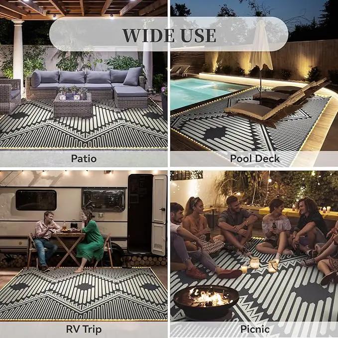 MontVoo Outdoor Rug with Led String Strip Lights 8x10 ft Waterproof Outdoor Patio Rug Mat Reversible Plastic Straw Rug Outside Outdoor Rug for RV Camping Picnic Balcony Fairy Boho Outdoor Decor by GreenHaven Gardens