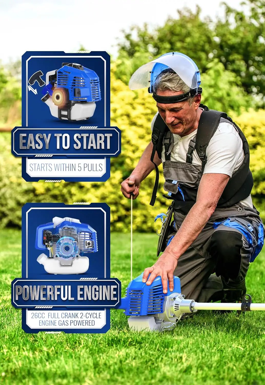 WILD BADGER POWER 26cc Weed Wacker Gas Powered, 3 in 1 String Trimmer/Edger 17'' with 10'' Brush Cutter,Rubber Handle & Shoulder Strap Included by GreenHaven Gardens