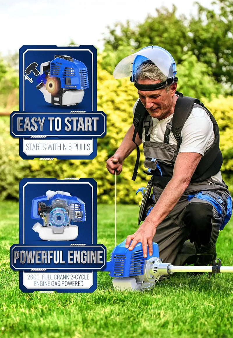WILD BADGER POWER 26cc Weed Wacker Gas Powered, 3 in 1 String Trimmer/Edger 17'' with 10'' Brush Cutter,Rubber Handle & Shoulder Strap Included by GreenHaven Gardens