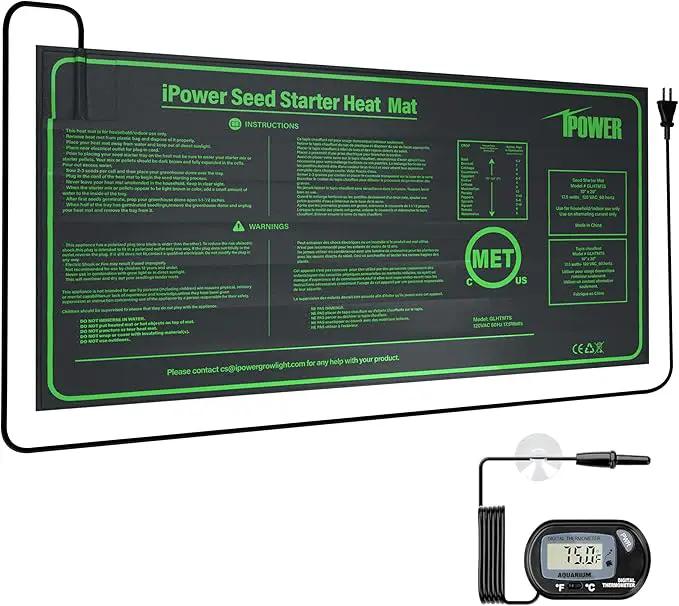 iPower 10" x 20" Durable Waterproof Seeding Heat Mat with Digital Thermometer for Providing Reliable Warmth for Indoor hydroponic Plant Germination by GreenHaven Gardens