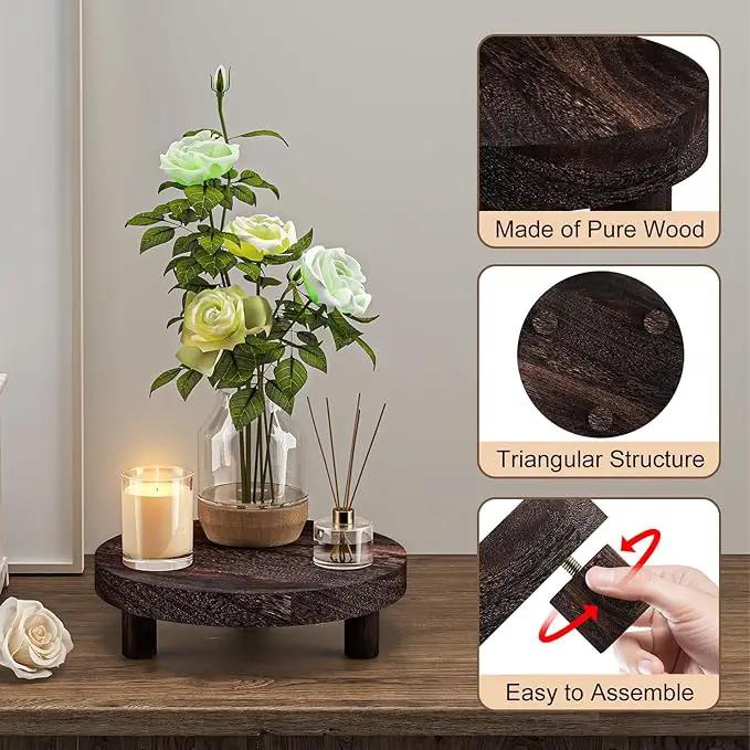 3 Pcs Wood Plant Stand Indoor Outdoor, Round Wood Riser for Decor 6/8/10" Wooden Stool Display Stand Flower Pot Holder Small Planter Tray Modern Potter Decorative for Desktop Counter Room by GreenHaven Gardens