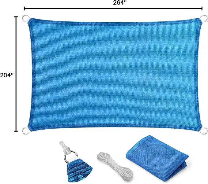 Eden's Decor Straight Flat-Edged Sun Shade Sail Rectangular 17' x 22' Blue UV-Blocking Outdoor Canopy Fabric Cloth Awning for Pergola Patio Garden Backyard Custom Size by GreenHaven Gardens