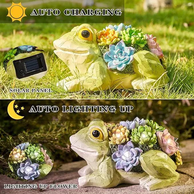 pearlstar Garden Statues, Frog Solar Statue Garden Decor Clearance, Cute Resin Frog Figurines with 7 LED Solar Lights Lawn Decorations for Patio Yard Gifts for Mom Grandma Housewarming by GreenHaven Gardens
