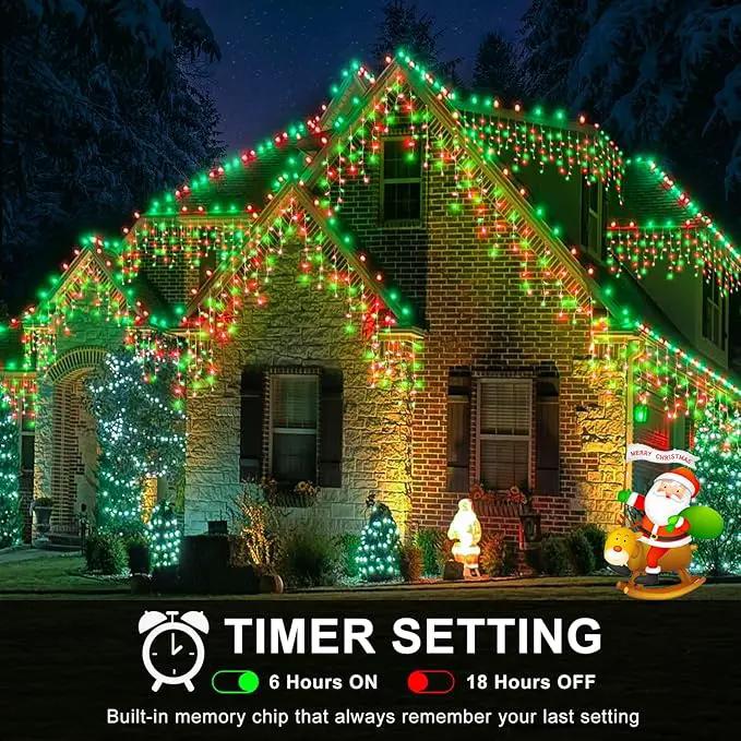 Icicle Lights for Outside, 33FT 400 LED Christmas Lights Outdoor with Waterproof 8 Modes, Plug in Connectable String Twinkle Light for Indoor Roof Window Garden Fence Party Decorations, Red Green by GreenHaven Gardens