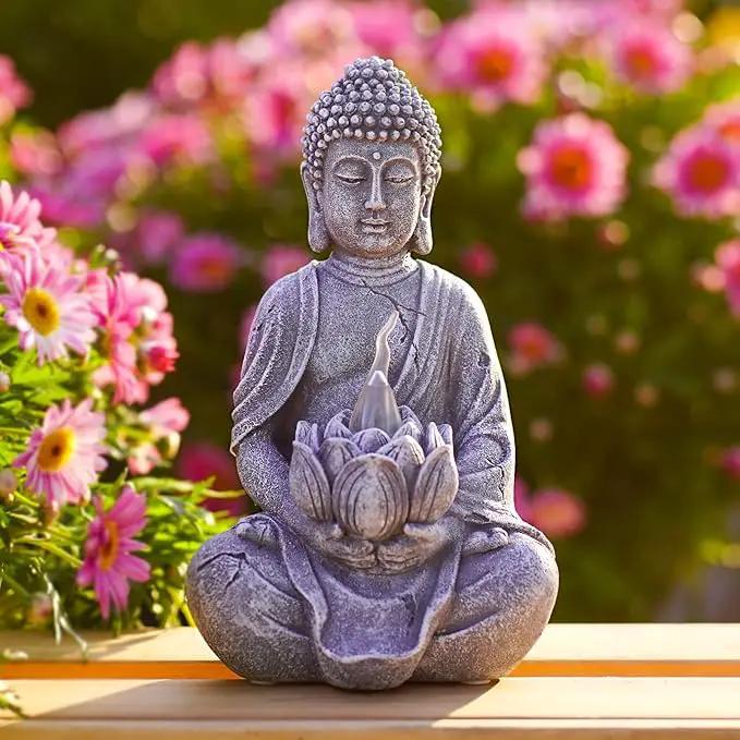 Solar Meditation Buddha Garden Statues: Outdoor Sculpture with Tea Lights Decor for Patio Lawn Yard Art - Gifts for Mom Grandma by GreenHaven Gardens