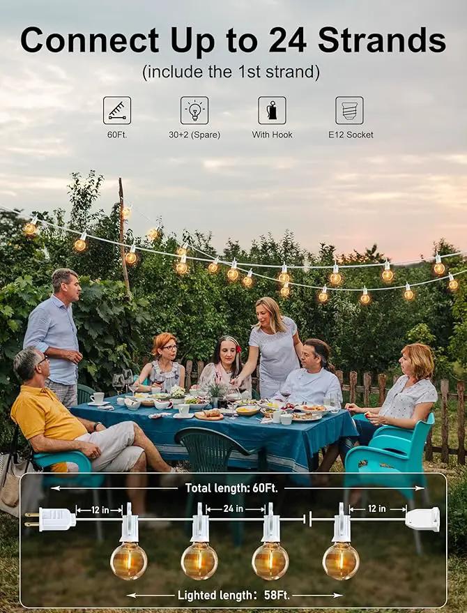 Brightown 60 Feet LED Outdoor String Lights with Shatterproof G40 Edison Bulbs, Connectable and Weatherproof Strand, Commercial Grade Patio Lights for Backyard Garden Patio Decorative, White by GreenHaven Gardens