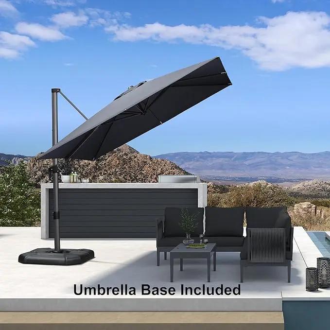 PURPLE LEAF 8.8' X 8.8' Left-right Tilt Patio Umbrella with Base Outdoor Cantilever Swivel Square Umbrella with Tilt Aluminum Offset Umbrella with 360-degree Rotation for Garden Deck Pool Patio Grey by GreenHaven Gardens