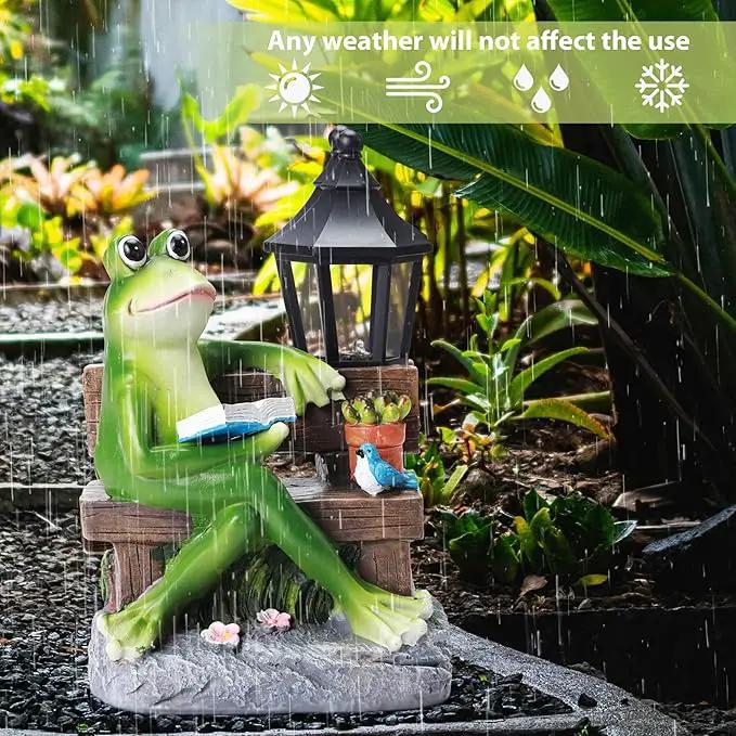 Outdoor Resin Reading Frog Statues, Solar Frog Garden Statues, Garden Frogs Outdoor Decor for Lawn, Balcony, Yard Decoration, Frog Gifts for Mom, Grandma, Wife by GreenHaven Gardens