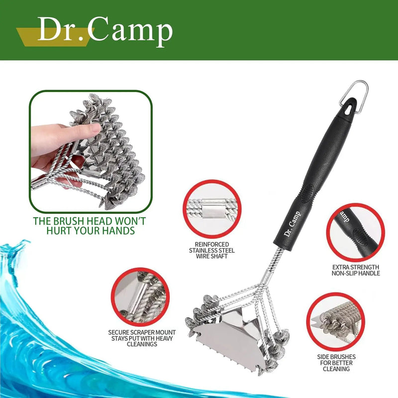2 PCS Stainless Steel BBQ Grill Brush,BBQ Brush,Grill Scraper, Grill Brush for Outdoot,Grill Cleaning Brush, Barbecue Tool Set with Big Handle for Outdoor Grill by GreenHaven Gardens
