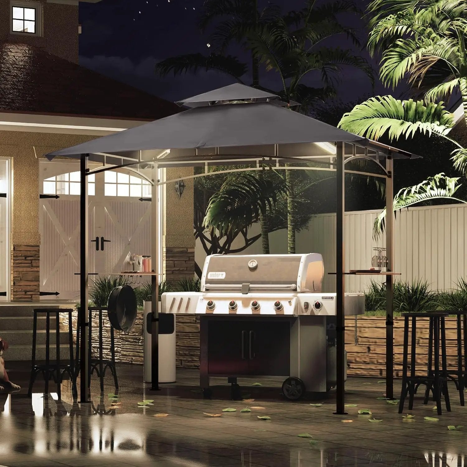 MASTERCANOPY 8 x 5 Grill Gazebo Outdoor BBQ Gazebo Canopy with 2 LED Lights (Gray) by GreenHaven Gardens