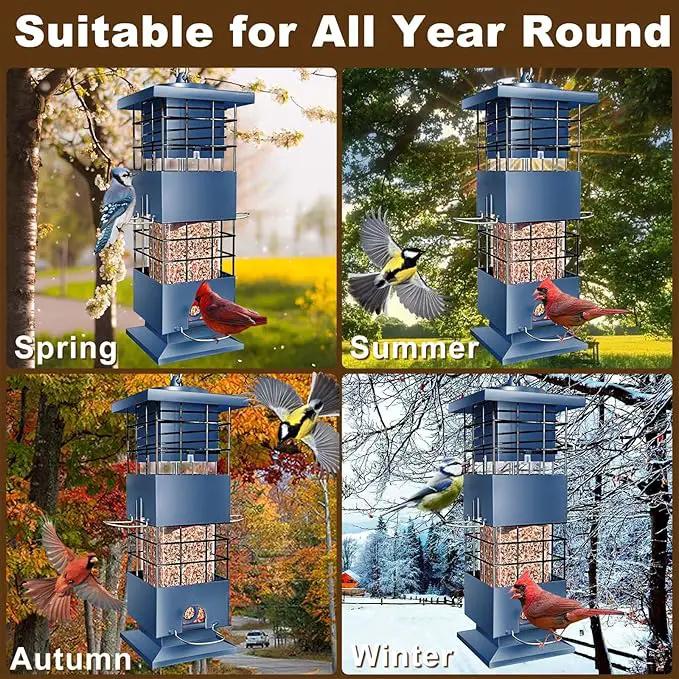Bird Feeder 3LBS Metal Anti-Squirrel Wild Birdseed Feeder for Finch Cardinal Blue Jay Outdoors Hanging (Blue) by GreenHaven Gardens