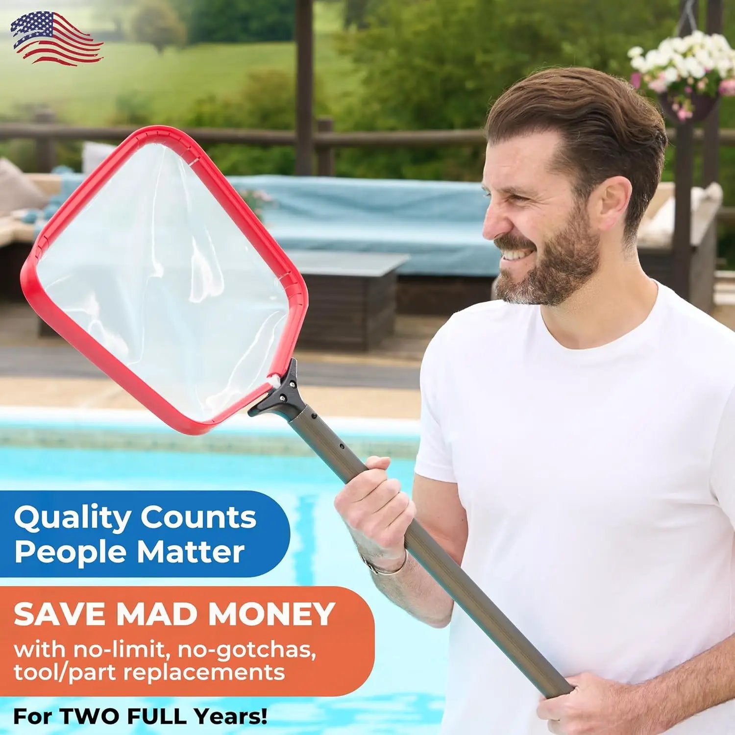 ProTuff Flat Pool Skimmer Net – 2 Year Unconditional Free Replacement – Heavy-Duty Flat Net, Fine Mesh for Leaves, Silt & Pollen – Strong Aluminum Frame, Fits Standard Telescoping Pole by GreenHaven Gardens