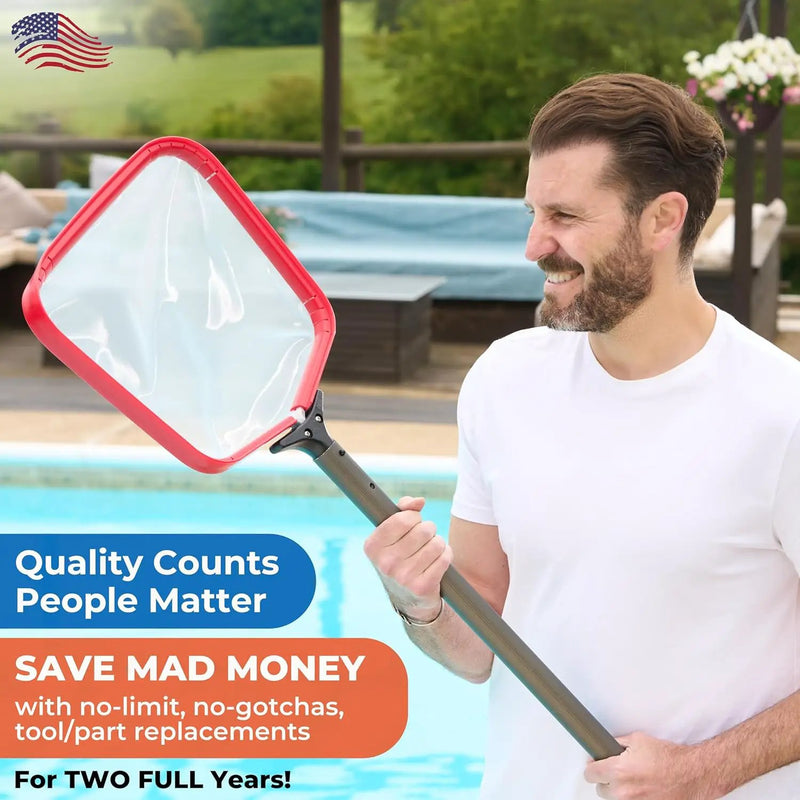 ProTuff Flat Pool Skimmer Net – 2 Year Unconditional Free Replacement – Heavy-Duty Flat Net, Fine Mesh for Leaves, Silt & Pollen – Strong Aluminum Frame, Fits Standard Telescoping Pole by GreenHaven Gardens