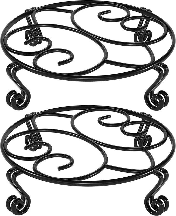 Yimobra 2 Pack Plant Stand for Flower Pot Heavy Duty Potted Holder Indoor Outdoor Metal Rustproof Iron Garden Container Round Supports Rack for Planter (10.2 Inches, Black) by GreenHaven Gardens