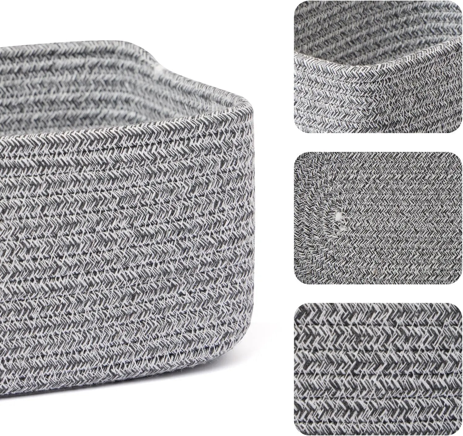 Small Storage Baskets for Organizing | Closet Organizer Bins | Shelf Toy Basket | Woven Rope Baskets | Cube Decorative Box | Shallow Basket | 11.5x7.5x4.7” | 3 Packs Mixed Grey by GreenHaven Gardens