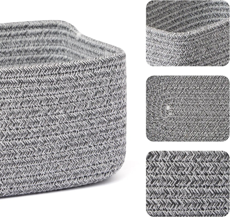 Small Storage Baskets for Organizing | Closet Organizer Bins | Shelf Toy Basket | Woven Rope Baskets | Cube Decorative Box | Shallow Basket | 11.5x7.5x4.7” | 4 Packs Mixed Grey by GreenHaven Gardens