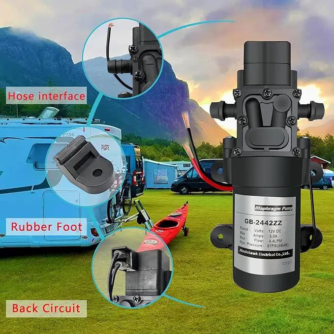 DC 12V Diaphragm Pump, Self-Priming Sprayer Pump, 1.2 GPM 87 PSI Pressure Switch Adjustable water pump, With 2 hose clamps, for RV Camping Shower Garden Irrigation by GreenHaven Gardens