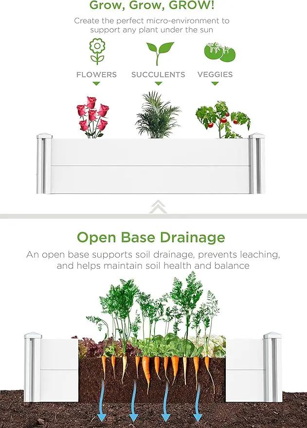 45''x22.5'' Raised Garden Bed Kit | Planter Box Outdoor for Gardening, Whelping Pen | Easy Vinyl Plastic Garden Planter Box with Grow Grid-White by GreenHaven Gardens