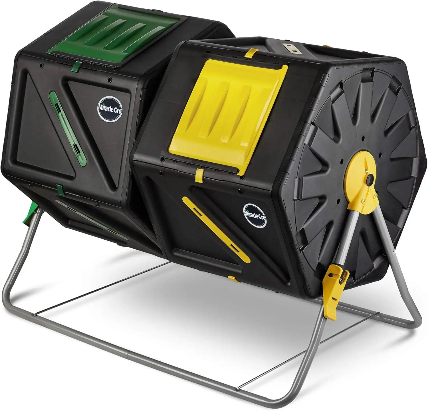 Miracle-Gro Large Dual Chamber Compost Tumbler – Easy-Turn, Fast-Working System – All-Season, Heavy-Duty, High Volume Composter with 2 Sliding Doors - (2 – 27.7gallon /105 Liter) by GreenHaven Gardens