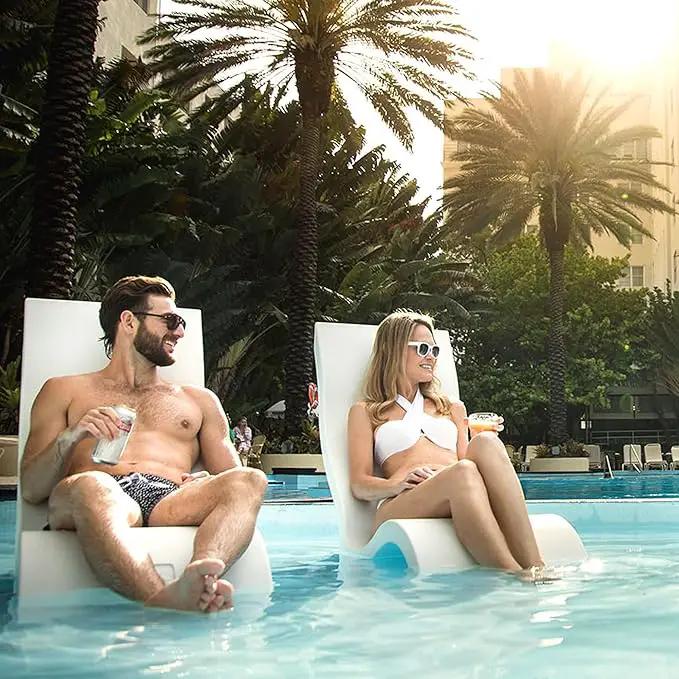 Ledge Lounger Signature Chair Set - Two Chairs - Ice Bin Side Table - in-Pool - On-Deck - Water Depths 0-9” - All Types - Resin Water Chairs - Pool, Sundeck, Outdoor Patio (Granite Grey) by GreenHaven Gardens
