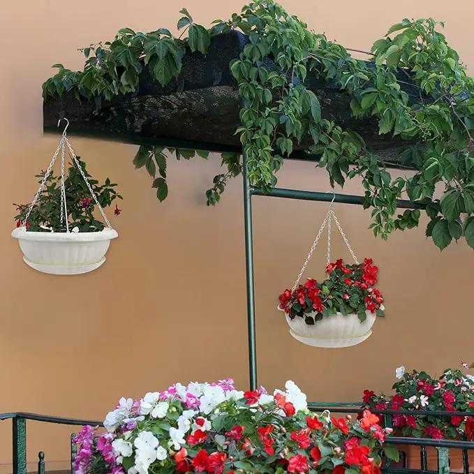 summer flower 3pcs 10.6 inch Plastic Hanging Planters Pots for Outdoor Indoor Plants Hanging Flower Plant Baskets Holder for Garden Porch Ceiling (White) by GreenHaven Gardens