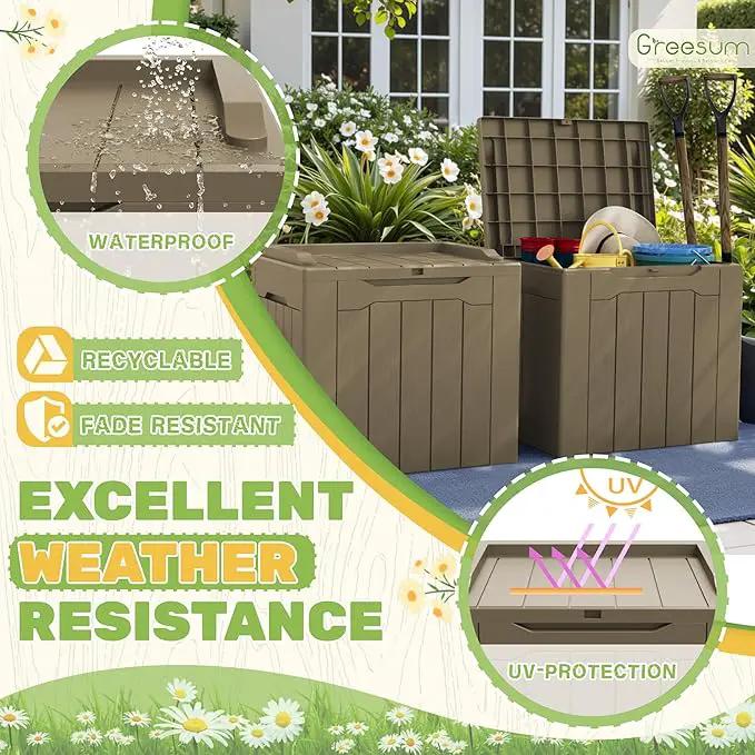 Greesum 31 Gallon Deck Box for Outside, All Weather Outdoor Storage Boxes for Patio Furniture Set, Package Delivery Box, Garden Tools, Light Coffee(Set of 2) by GreenHaven Gardens