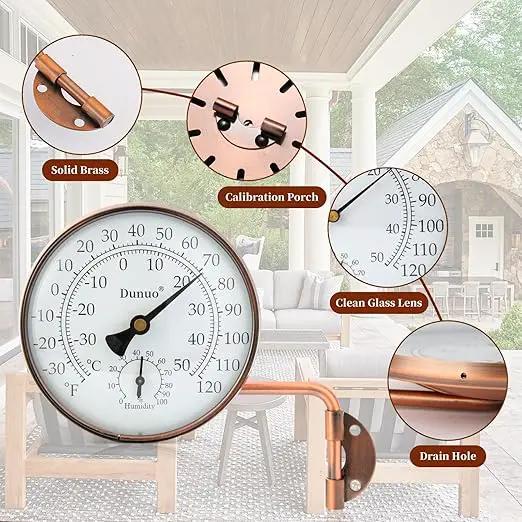 4-Inch Copper Outdoor Thermometer - Analog Temperature Gauge for Patio, Greenhouse and Garage. Decorative, Weather-Resistant, Solid Brass Swivel Design (4inch Thermo&Hygrometer) by GreenHaven Gardens