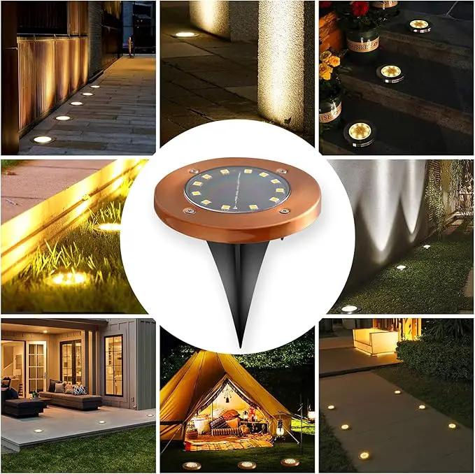 Outdoor In-Ground Lights Solar Disc Lights Outdoor Solar Garden Lights In Ground Solar Landscape Light 8 Pack 12 led for Pathway Yard Patio Walkway(Bronze, 8 Pack) by GreenHaven Gardens