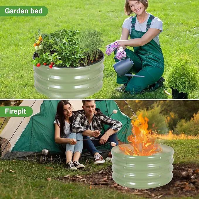 Galvanized Round Raised Garden Bed Outdoor-2Pack Raised Beds for Gardening| Metal Planter Box 2x2x1FT, Green by GreenHaven Gardens