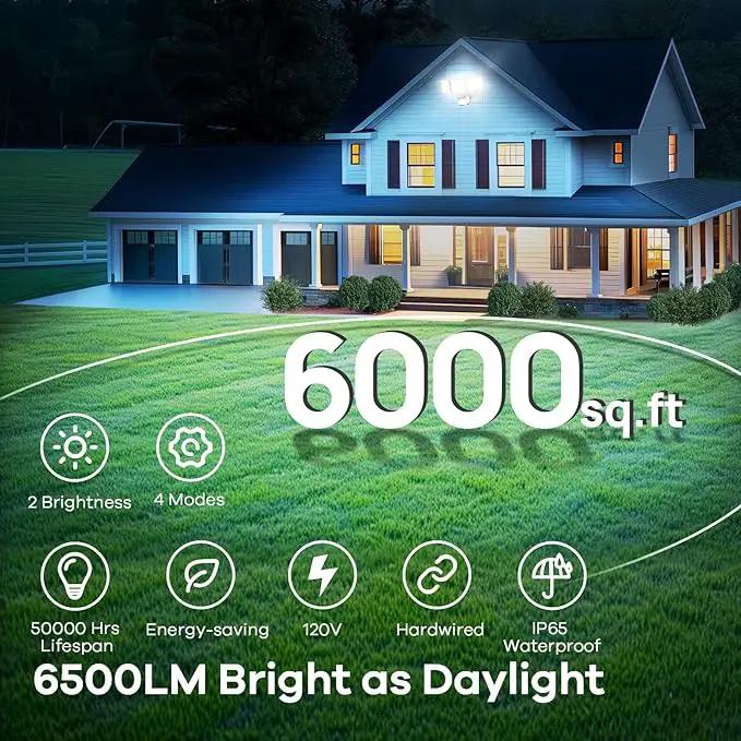OREiN 6500LM/42W Flood Lights Outdoor, 180°/75FT Motion Sensor Outdoor Lights 4 Modes Dimmable Dusk to Dawn Floodlights IP65 Waterproof for 6000SQ.FT Area for Big Patio, Driveway, Black (Hardwired) by GreenHaven Gardens