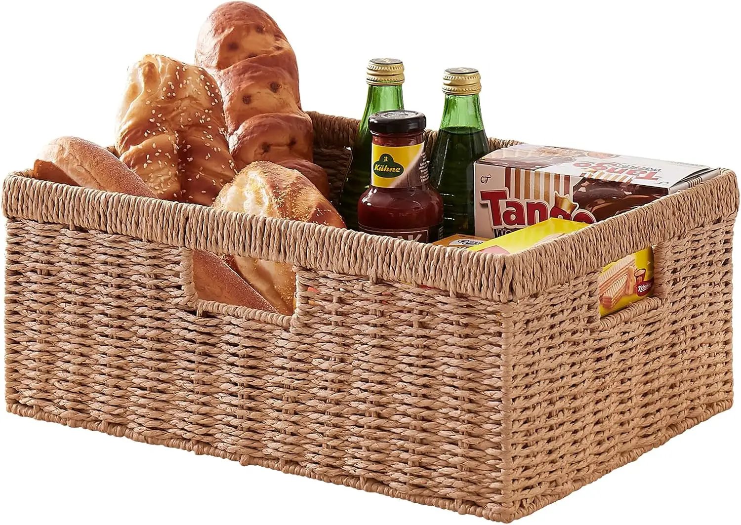 OIAHOMY Wicker Basket, Paper Shelf Basket with Built-in Handles, Rectangular Wicker Storage Bin for Pantry, Shelves, 1 Pack-Yellow by GreenHaven Gardens