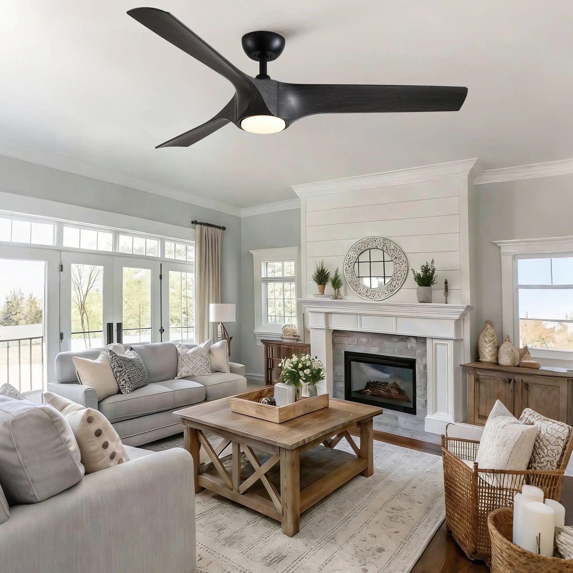 Reversible Quiet Motor Ceiling Fan Light With ABS Blades - Black / Gray by Unique Piece Furniture
