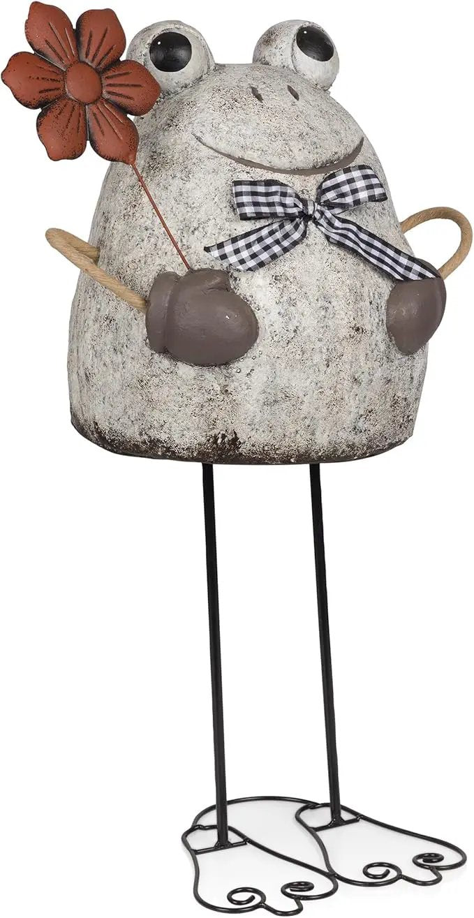 Alpine Corporation MCC860 Indoor/Outdoor Frog with Flower Garden Statue, Stone Finish Frog Statue for Yard, 24" H, Silver by GreenHaven Gardens