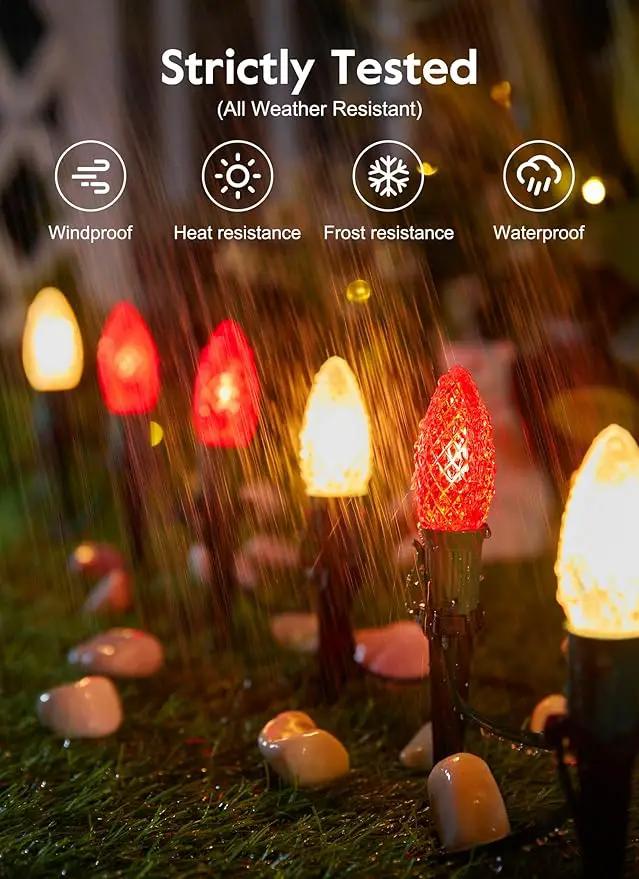 C9 LED Christmas String Lights Outdoor, 26 Feet 20 LED Christmas Pathway Lights with 20 Plastic Stakes, Connectable Waterproof for Driveways Xmas Holiday Patio Decoration, Red and Warm White by GreenHaven Gardens