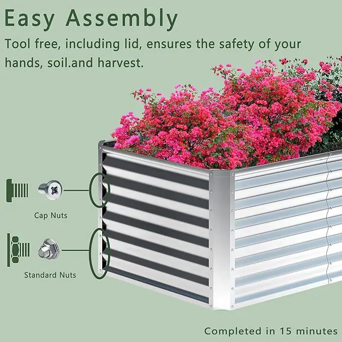 8x2x2FT Galvanized Raised Garden Bed,Planter Raised Beds-Metal Garden Box,Large Plant for Outdoor Planting, Vegetables Bed,Flower,Herb-Sliver by GreenHaven Gardens