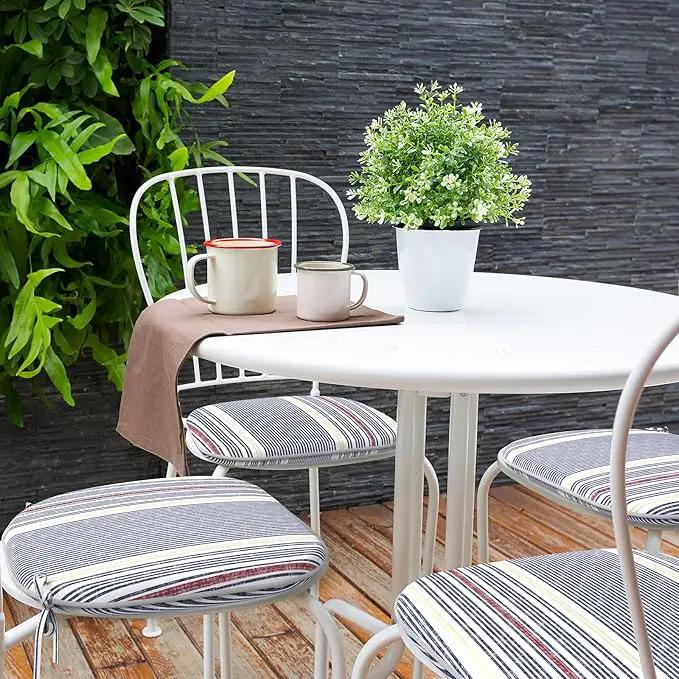 Indoor/Outdoor Chair Cushions 16x17 Inch, Patio Chair Cushions with Ties, All Weather Seat Cushions for Patio Furniture Home Garden Chair Use, Set of 4, Stripe Denim Blue by GreenHaven Gardens