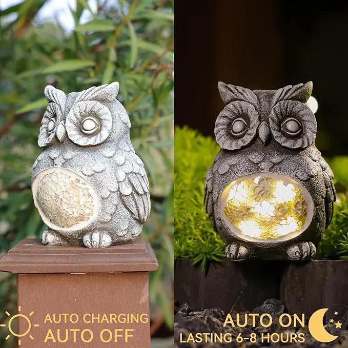 Solar Owl Garden Statues Outdoor Decor Resin Owl Figurine with Solar Light for Patio,Balcony,Yard,Lawn Ornament,Perfect Garden Gift by GreenHaven Gardens