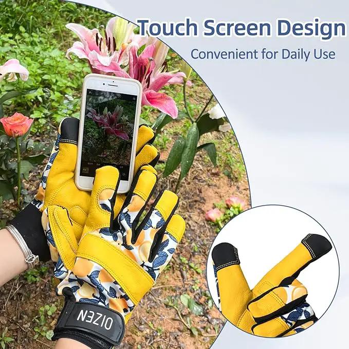 Cowhide Leather Thorn Proof & Puncture Resistant Gardening Gloves for Women and Men, Touchscreen Compatible Working Gloves for Weeding, Digging, Planting, Gardening Gifts for Women (Large) by GreenHaven Gardens