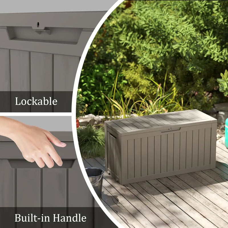 75 Gallon Waterproof Large Resin Deck Box Indoor/Outdoor Lockable Storage Container and Seating for Garden, Pool, and Patio (75 Gallon, Grey) by GreenHaven Gardens