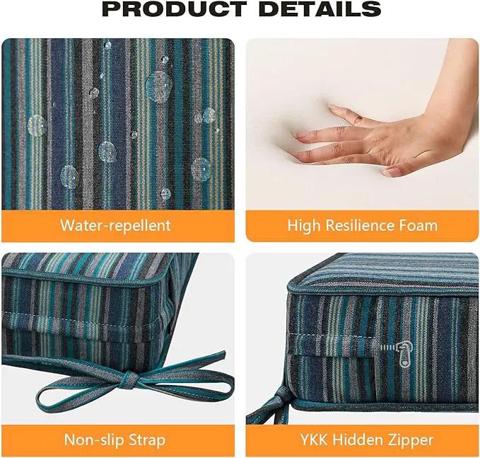 Sunbrella Square Corner Seat Cushions, 19" x 19" x 3", Set of 4, Indoor Outdoor Water Repellent Universal Chair Pads with Ties for Patio Furniture, Garden Dining Chairs, Troupe Dock by GreenHaven Gardens