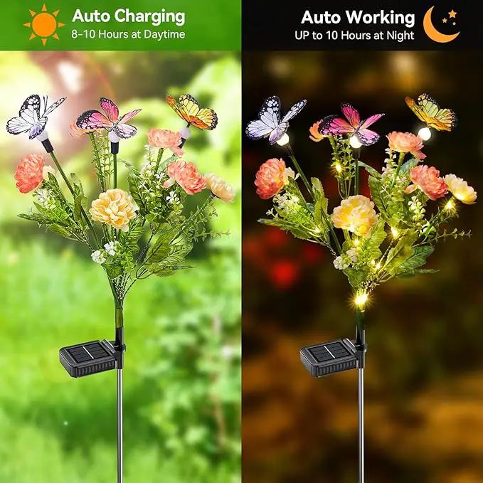 Solar Flowers Lights Outdoor Waterproof, 3 Pack 2 in 1 Solar Butterfly Bouquet for Garden Decor, LED Warm Lighting Garden Lights Outdoor for Pathway Yard Patio Decoration by GreenHaven Gardens