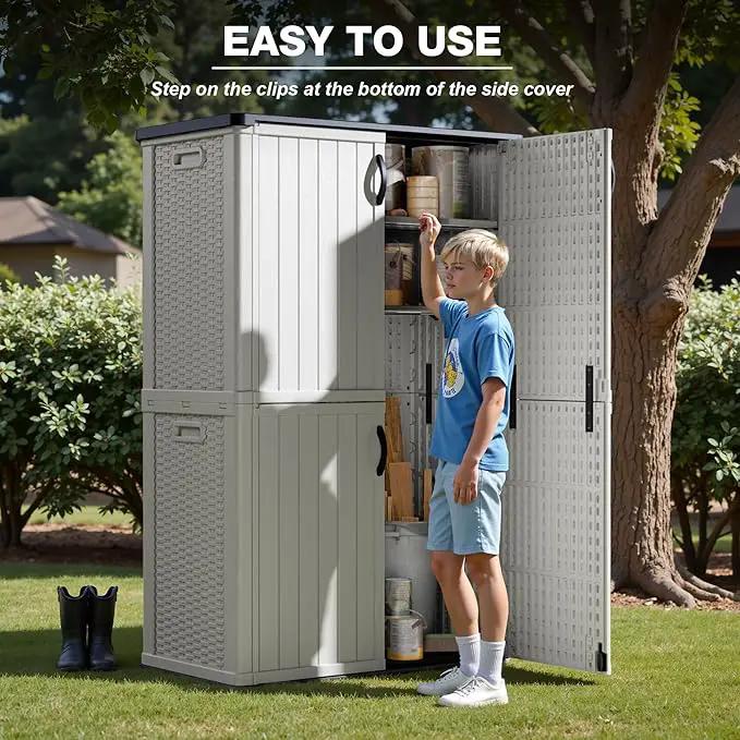 Greesum Outdoor Storage Cabinet Without Shelves, 45 cu.ft Outdoor Waterproof Storage Shed for Garden Tools, Pool Storage, Garbage Cans, White by GreenHaven Gardens