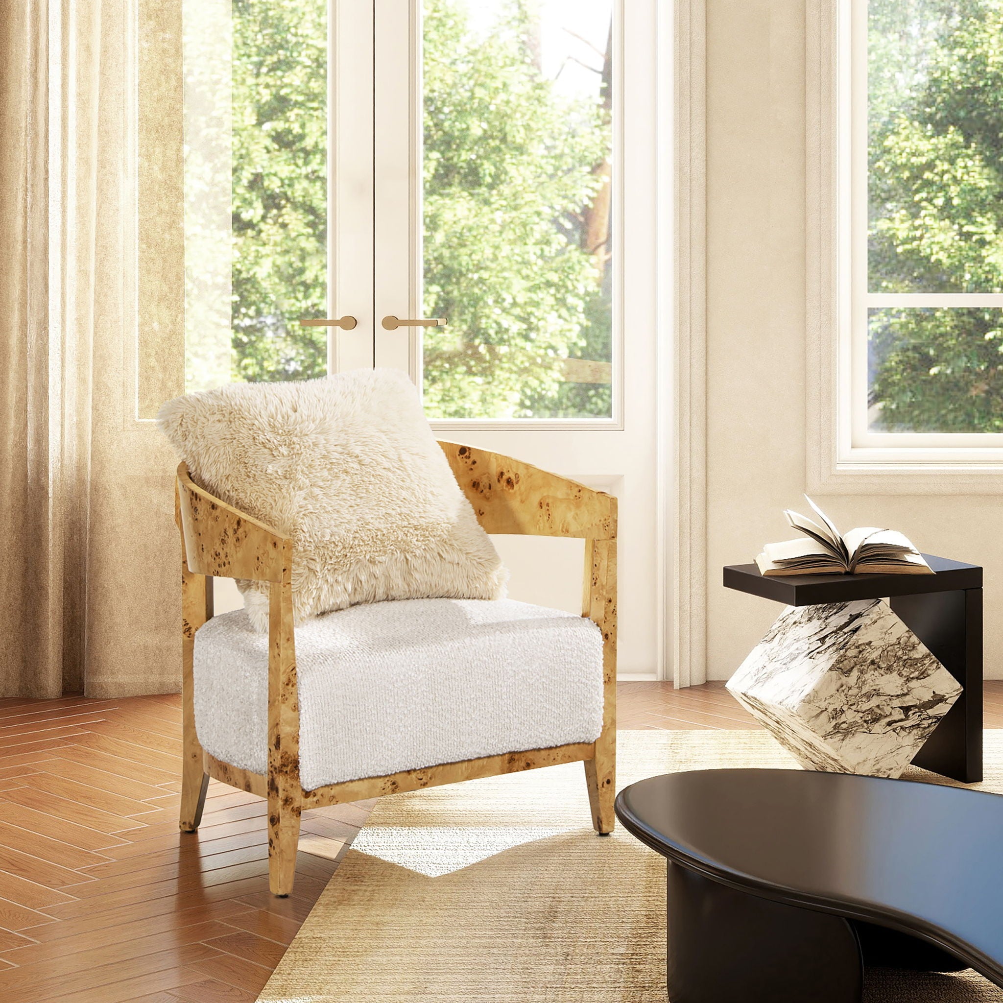 Madrid - Burl Barrel Accent Arm Chair - Seashell White by HouseOfZazla