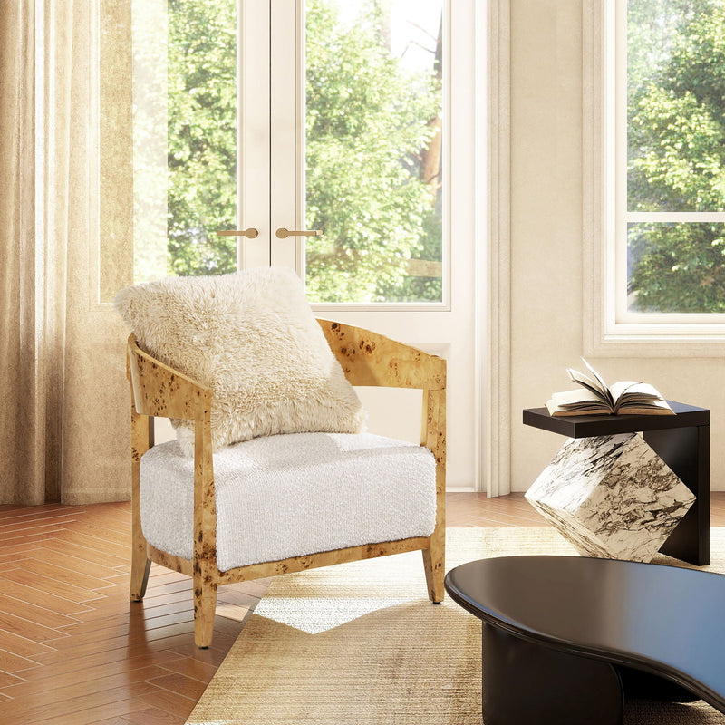 Madrid - Burl Barrel Accent Arm Chair - Seashell White by HouseOfZazla