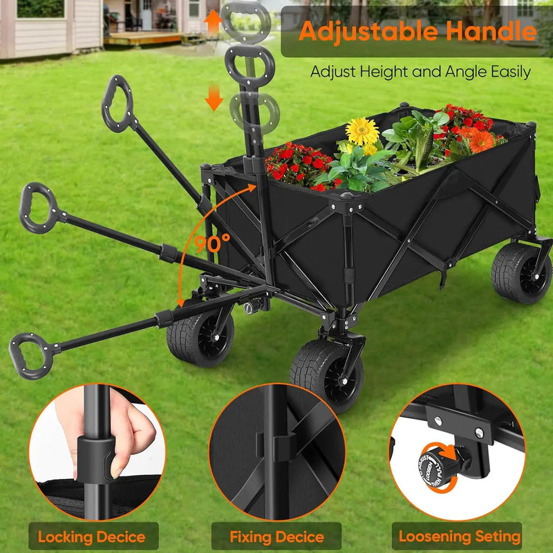 Collapsible Wagon with Table, Large Capacity Foldable Wagons Carts, Beach Wagon with Big Wheels, Heavy Duty Beach Car Utility Wagon for Outdoor Park, Shopping, Sports, Camping, Garden by GreenHaven Gardens