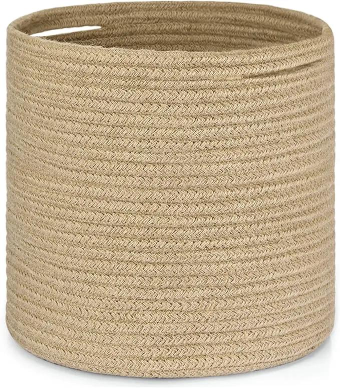 Dahey Jute Rope Plant Basket Modern Woven Storage Basket for 10" Indoor Planter, Decorative Flower Pots Cover Laundry Bin with Handle Rustic Home Decor, Beige by GreenHaven Gardens