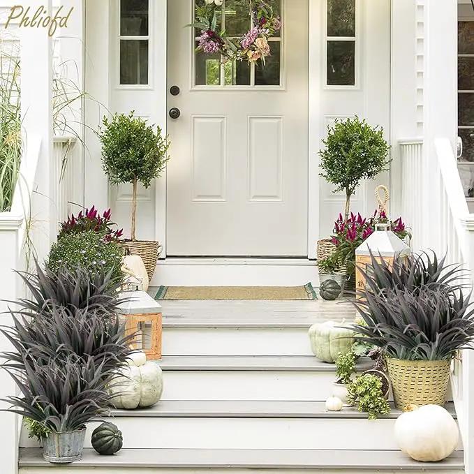 32 Pcs Artificial Grass Fake Plants 17.3in Outdoor Plants UV Resistant Faux Greenery Stems Fake Grass for Home Window Garden Office Patio Pathway Front Porch Halloween Décor Green & Black by GreenHaven Gardens
