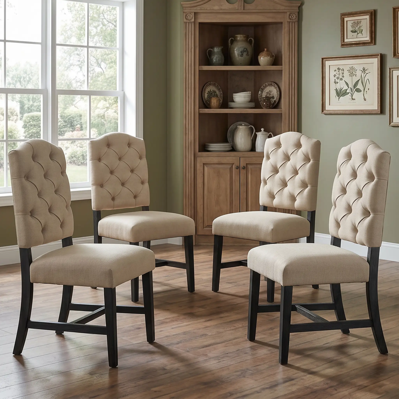 TREXM Retro Style Dining Chair Set with 4 Upholstered Chairs by HouseOfZazla