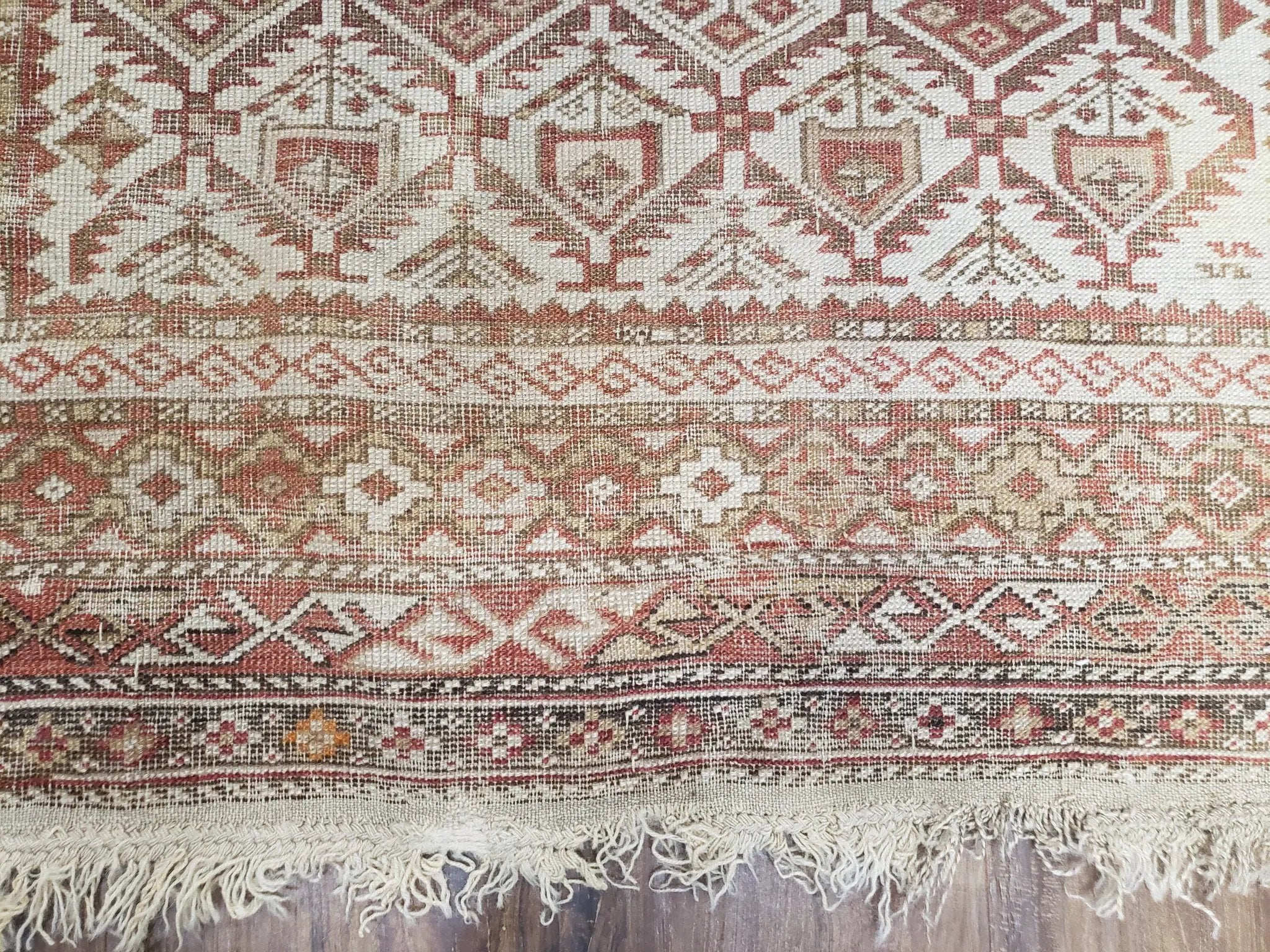 Antique Caucasian Shirvan Rug 4x6, Dagestan Area Rug, Wool Hand-Knotted Soft Red & Ivory 1920s Oriental Carpet, Soft Muted Colors by Jewel Rugs